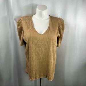 A New Day Bown Pleated V-Neck Puff Short Sleeve Top XXL